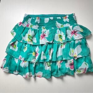 Old Navy Girls  Elastic Waist Floral Green Ruffle Lined Skirt Sz L